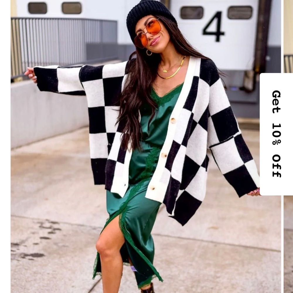 Dressed in Layla Black and White Checkered Women's Sweater